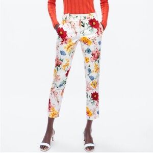 Zara Floral Chinos White Red Yellow Green Blue Pink Flowers Dress Pants Slacks